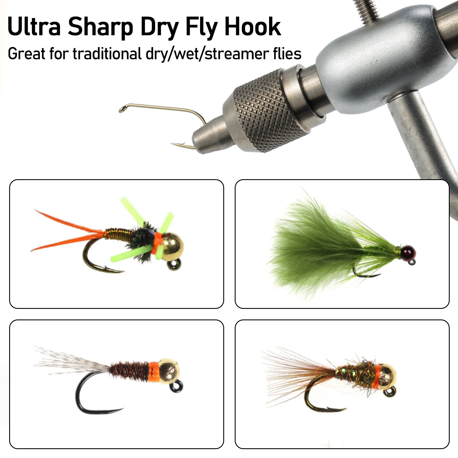 50 Uds. Anzuelo de atado de moscas sin púas, anzuelo de pesca con mosca húmeda y seca, ninfa Stonefly Caddis Streamer, anzuelo para trucha, salmón, níquel negro - imagen 3