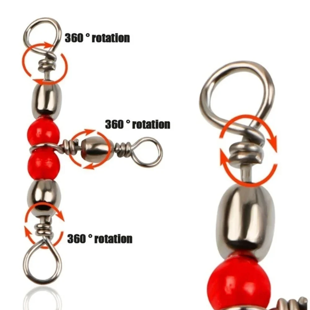 Conector de pesca de 30 piezas, aparejos giratorios de tres vías, anillo giratorio con cuentas para sedal de señuelo de anzuelo, accesorios de pesca - imagen 5