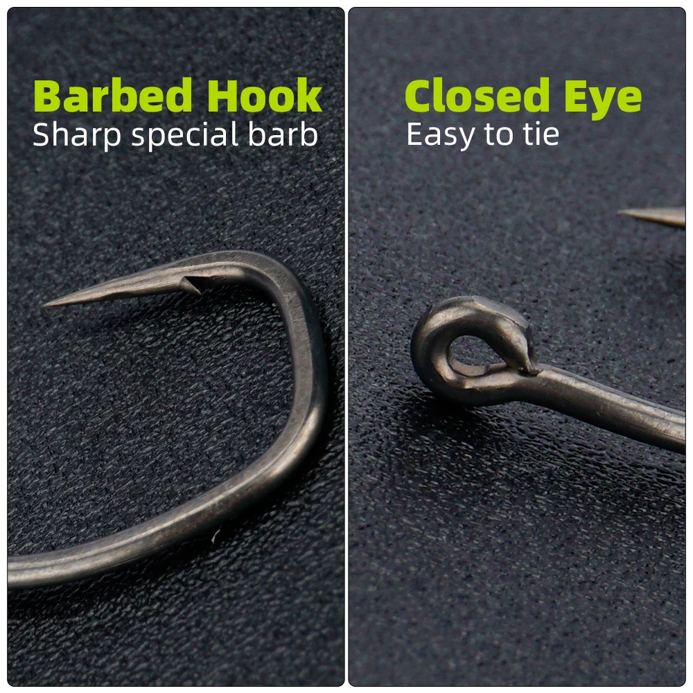 Hirisi 50 Uds. Anzuelos de pesca de carpa recubiertos de PTFE con ojo Micro púas de acero alto en carbono 8029 accesorios de pesca caja empalmable - imagen 3