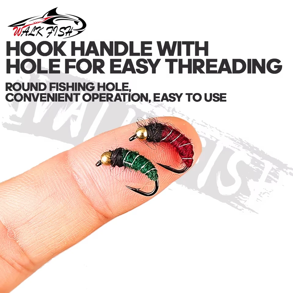 WALK FISH 5 piezas 12mm 13mm Caddisfly Ninfa cebo con mosca rotación compuesta hoja de sauce lentejuelas Metal cebo falso pesca de trucha río salvaje - imagen 4