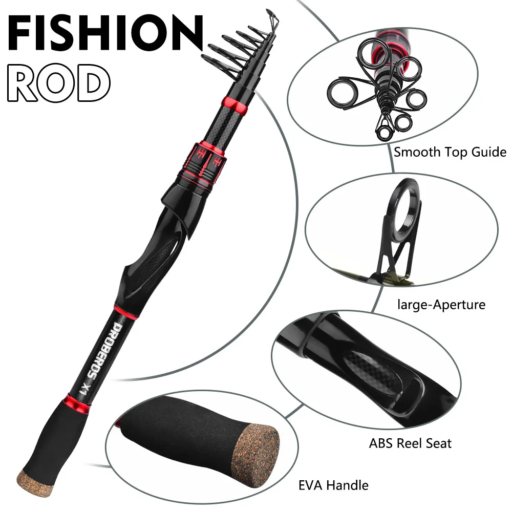 Juego de caña de pescar, carrete giratorio telescópico de arrastre máximo de 1,8 m-2,4 m, 5kg, con 3 + 1BB, relación de engranaje 5,2: 1, para caña y carrete combinada - imagen 4