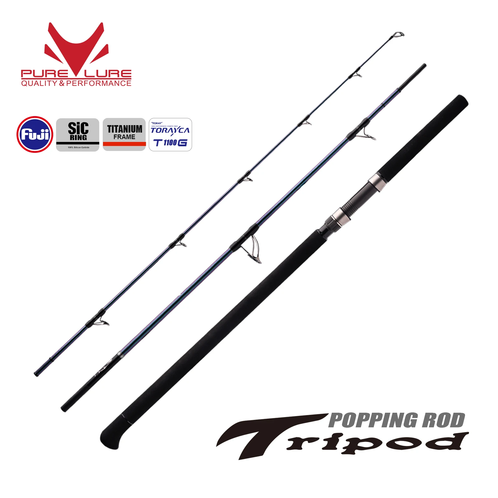PURELURE Trípode Popping Caña de pescar Popper Rod Mar, Big Game Tuna GT Caña de pescar FUJI SIC Guía HH Power, 2,31 m, 2.53 m Señuelo 200 g - imagen 2