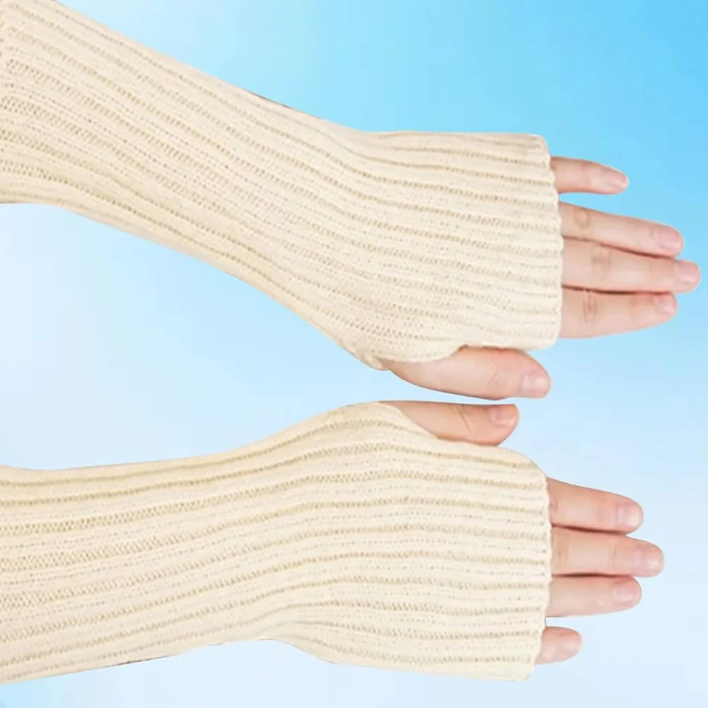 Calentadores de brazo para mujer, manoplas de manga sin dedos con agujero para el pulgar, blanco y negro, para conducir, 1 par - imagen 4