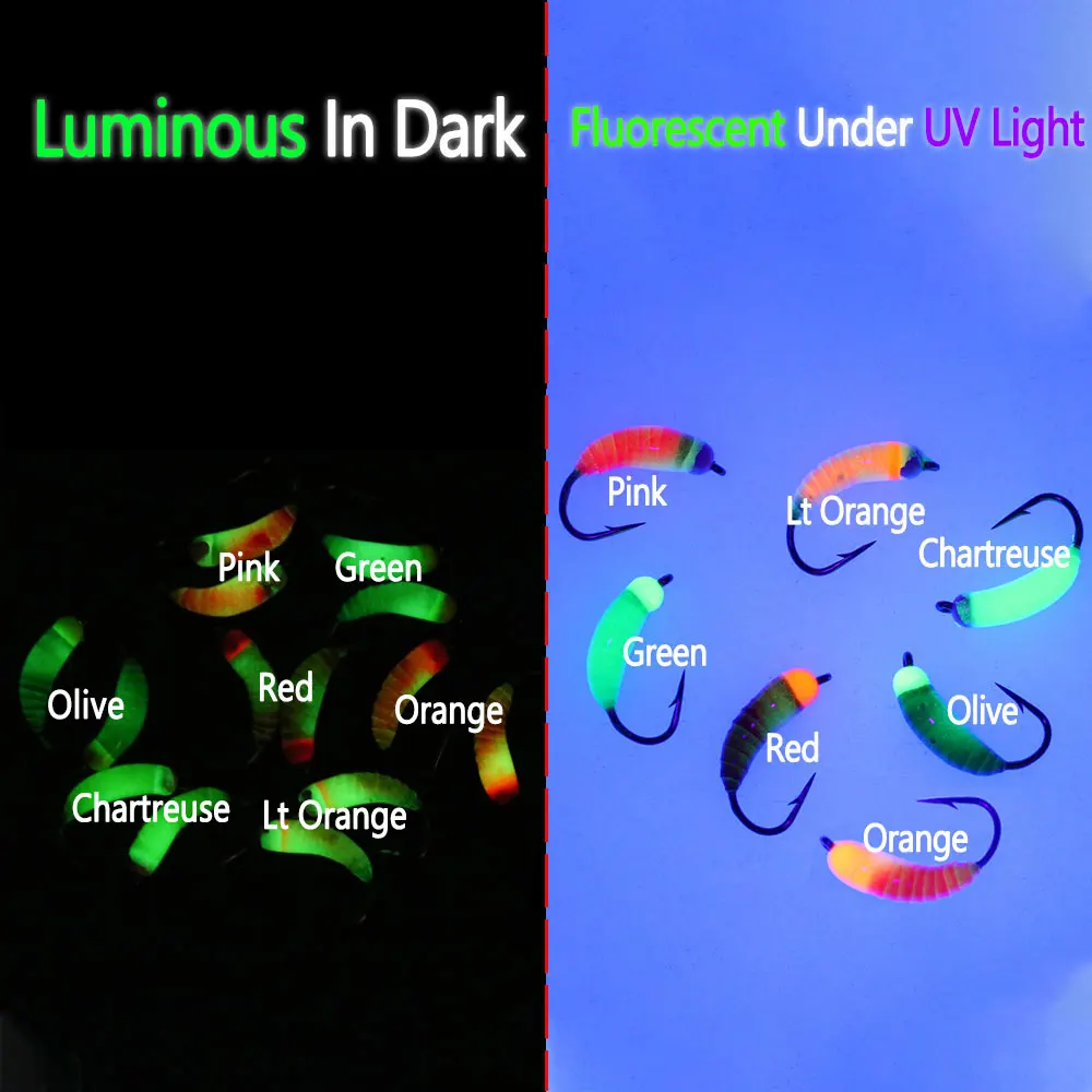 Bimoo # 8 6/7 Uds cabeza luminosa de cuentas de latón ninfa Scud insecto gusano mosca Caddis larva insectos cebos de hundimiento rápido trucha Señuelos de pesca en hielo - imagen 5