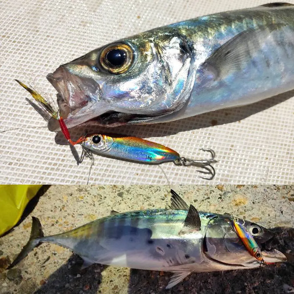 Plantilla de Metal cebo Artificial 10g 15g 18g Shore Cast Wobbler pluma gancho cubierta láser hundimiento Spinner herramientas accesorios de pesca señuelo - imagen 5