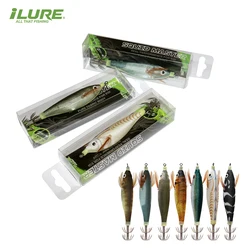 Señuelo de pesca con anzuelo de calamar, luminoso, 10cm, 9g, Artificial, pulpo falso, madera, camarones, sepia, cebo duro, aparejos de plantillas de mar, 2 uds.