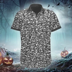 PLstar Cosmos Camisa Hawaiana Calavera 3D Blanco Negro Verano Playa