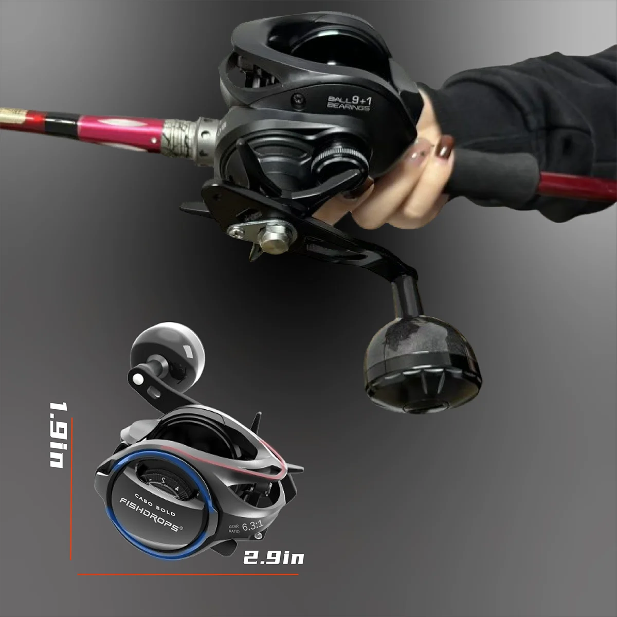 Fishdrops BOLD300-L/R, carretes Baitcaster, 9+1BB, carrete de aluminio CNC, relación de engranaje de alta velocidad 6,3:1 - imagen 3