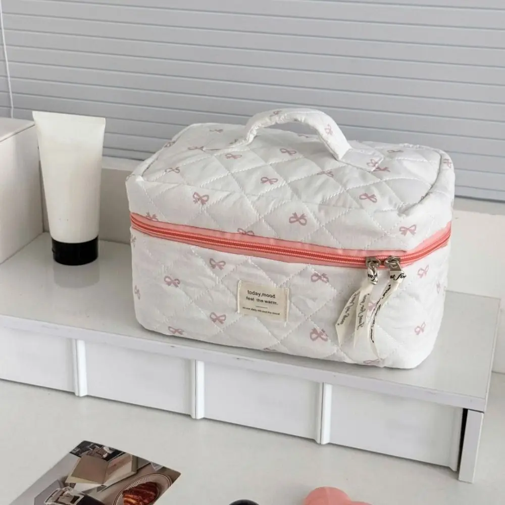 Nuevo bolso de cosméticos con lazo azul para mujer, bolsa de viaje, bolso de almacenamiento de gran capacidad, bolsa de maquillaje con cremallera tipo 3, regalos - imagen 2