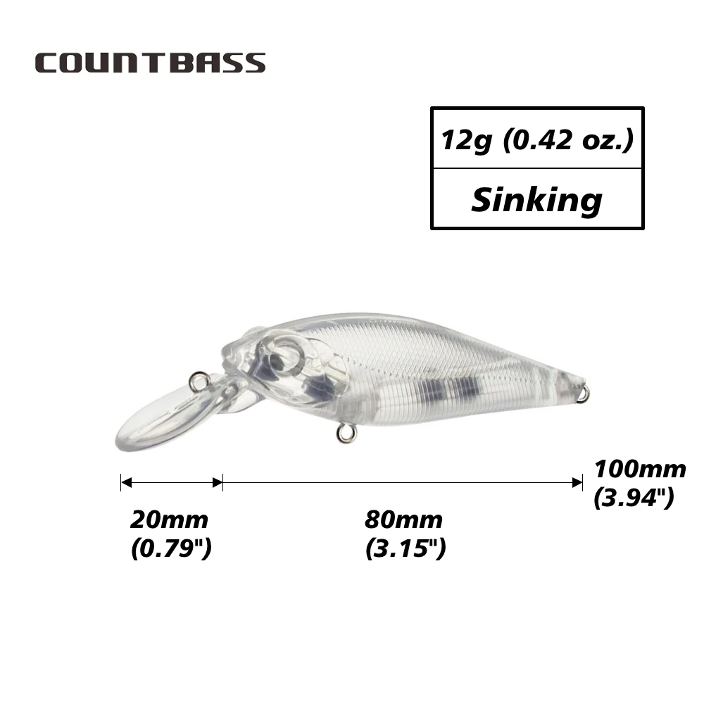 Countbass 10 Uds. Cuerpos de señuelos duros en blanco, pececillo que se hunde 80mm/3,2 "12g/0,4 oz, cebos de pesca sin pintar, enchufe, Wobblers, cebos duros - imagen 2