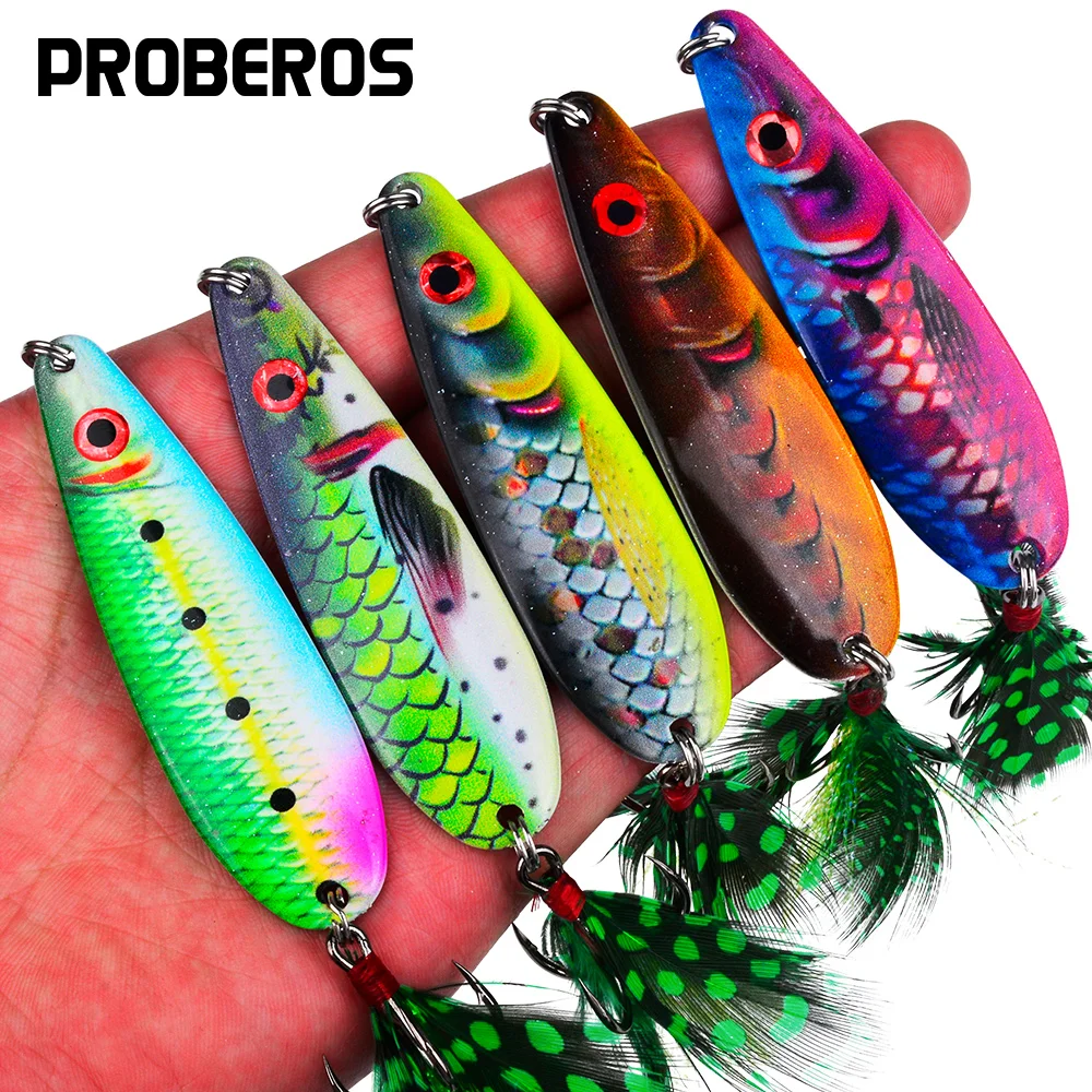 PROBEROS 1/5PCS Señuelo de pesca con cuchara de metal con patrón de escamas de pescado, 19G/7,2 CM |   Cebo artificial para pesca en el mar, anzuelo antilanzamiento de fundición larga