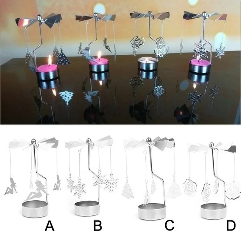 Decoraciones navideñas, carrusel giratorio de Metal, candelabro para luz de té, soporte, candelabro de regalo de Navidad para el hogar - imagen 4