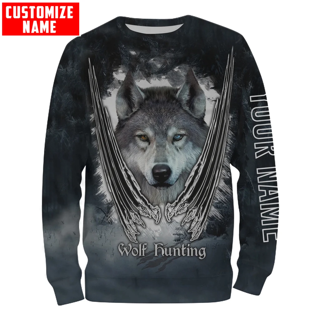 Sudadera con capucha y sudadera para hombre con estampado 3D de caza de lobo con nombre personalizado, sudadera con capucha y cremallera Unisex, chándales informales KJ971 - imagen 2