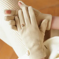 Guantes cálidos de invierno para mujer, guantes de lana a prueba de viento, ciclismo, Camping, pesca, esquí, manoplas con pantalla táctil, accesorios deportivos
