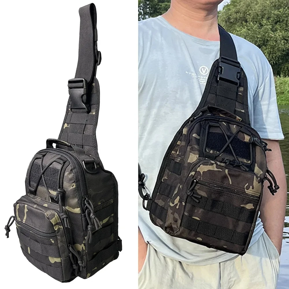 Bolsas de aparejos de pesca para hombre, bolso cruzado de un solo hombro, paquete de cintura, señuelos de pescado, almacenamiento de utilidad portátil al aire libre, Blckpack - imagen 5