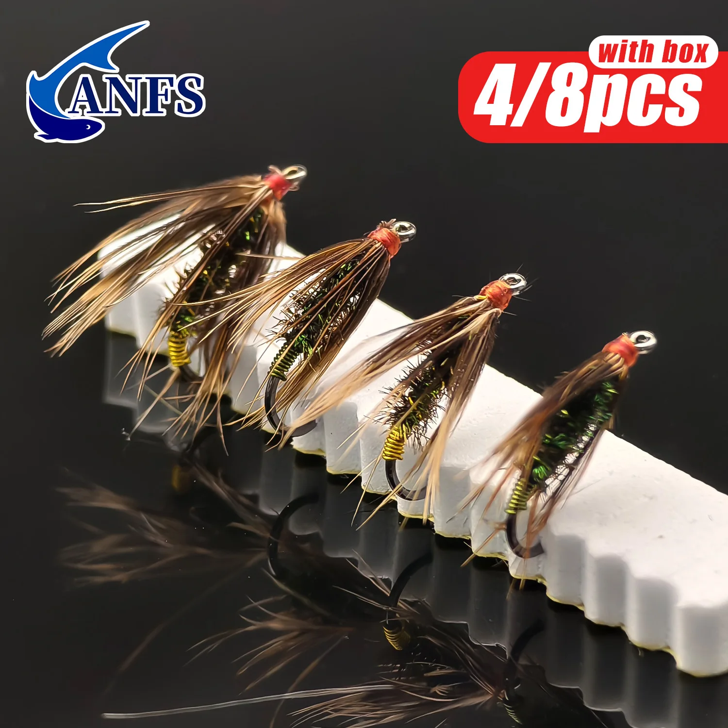 ANFS 4 piezas/8 piezas moscas de pesca con mosca húmeda, cebos con mosca hechos a mano para pesca en agua dulce - imagen 3