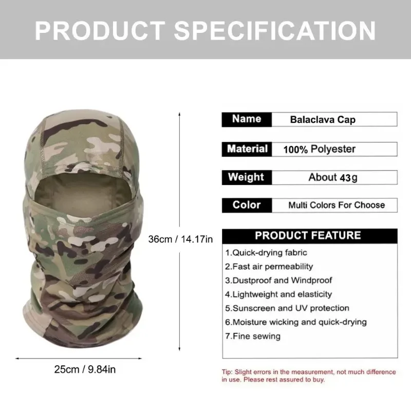 Máscara de camuflaje sombrero ciclismo cara completa a prueba de polvo y máscara impermeable deportes al aire libre caza senderismo esquí casco de motocicleta gorra interior - imagen 4