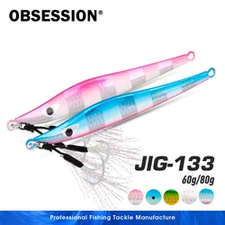 OBSESSION J133-cebo de pesca Jigging de fundición larga para agua salada, cebo Artificial de hundimiento rápido, duro, luminoso, de Metal