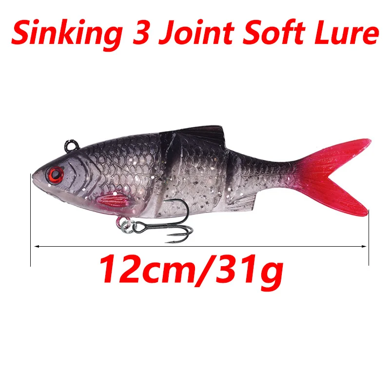 Cebo suave de silicona multiarticulado, 12cm, 31g, Wobblers que se hunden, señuelo de Pesca de 3 segmentos, Swimbait para Lucio, lubina, trucha, aparejos de Pesca, 1 ud. - imagen 3