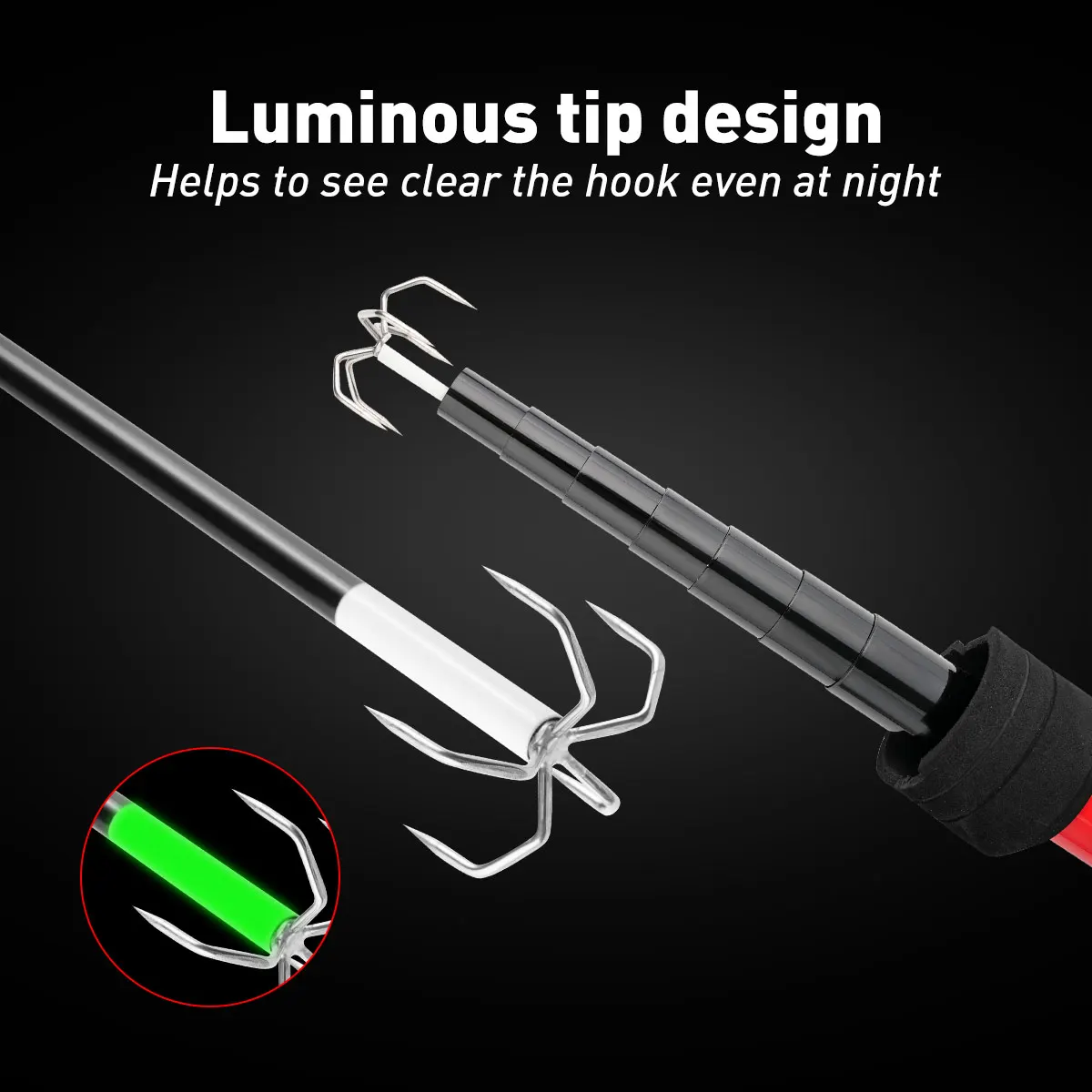 Calamar Gaff Acero inoxidable Cinco anzuelos Preventivo de corrosión Anzuelo de calamar retráctil Pesca Longitud total 3,9 m - imagen 3