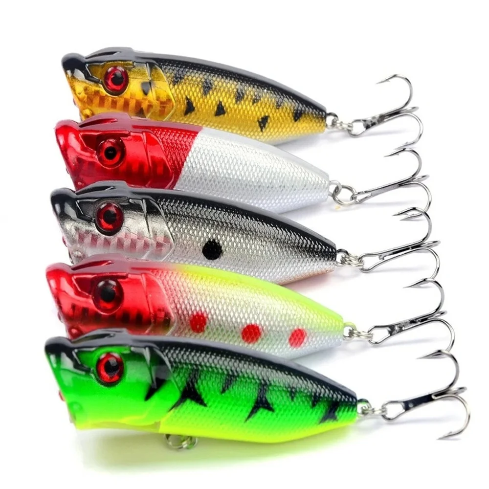 5 uds Señuelos de pesca Popper ojos 3d cebo Topwater Crankbait Wobblers aparejos de pesca - imagen 4