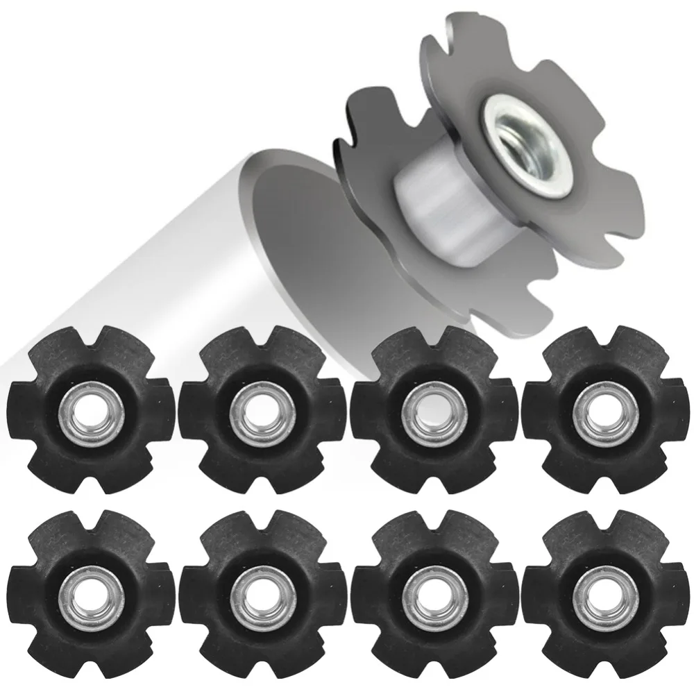 Tuerca estrella de acero de aleación de 8 Uds., fácil instalación, tuerca estrella ligera para horquilla de bicicleta negra para horquilla de bicicleta de 28,6mm/11,1 pulgadas