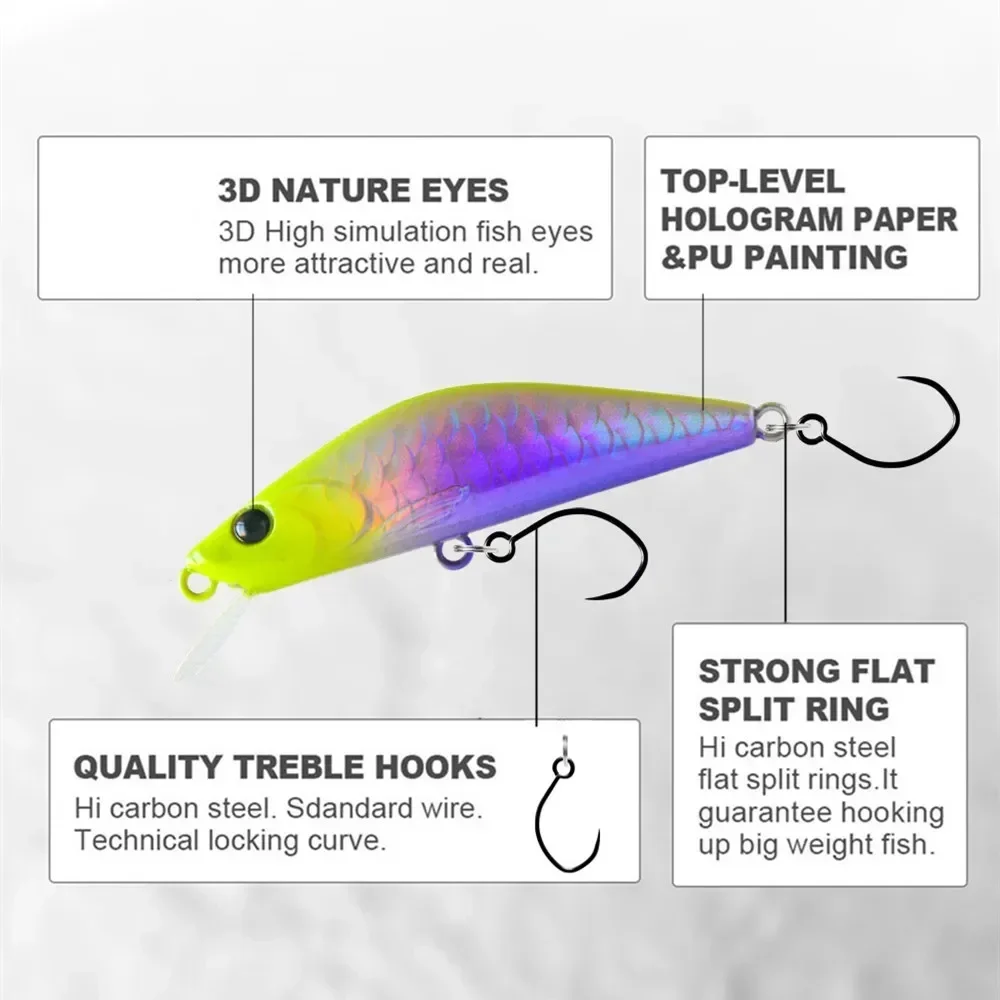 GREENSPIDER 50mm 3,4g Mini Señuelos de Pesca de pececillo que se hunden Jerkbaits Peche cebo Artificial Wobbler señuelo para pesca de carpa lubina y trucha - imagen 4