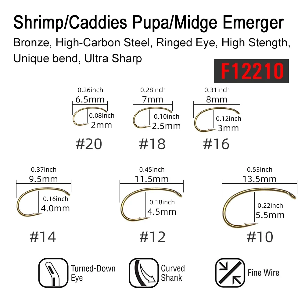 ICERIO-anzuelos de pesca con acabado de bronce, 240 piezas, con caja, seco, húmedo, ninfa, gambas, Caddis, Pupae, curvo, Scud checo - imagen 3