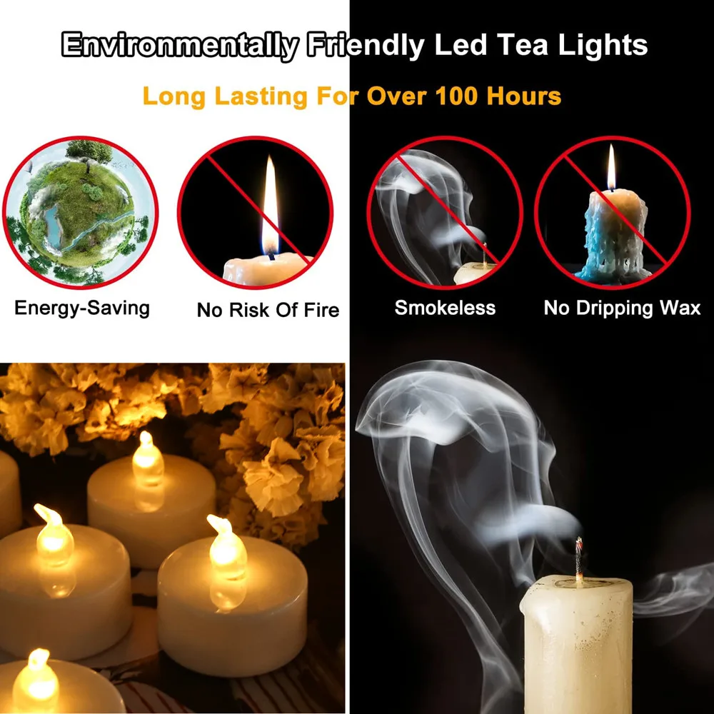 Vela LED sin llama con/sin control remoto, iluminación de llama parpadeante, luz de té para decoración del hogar, Navidad y Halloween, 12/24 unidades - imagen 3