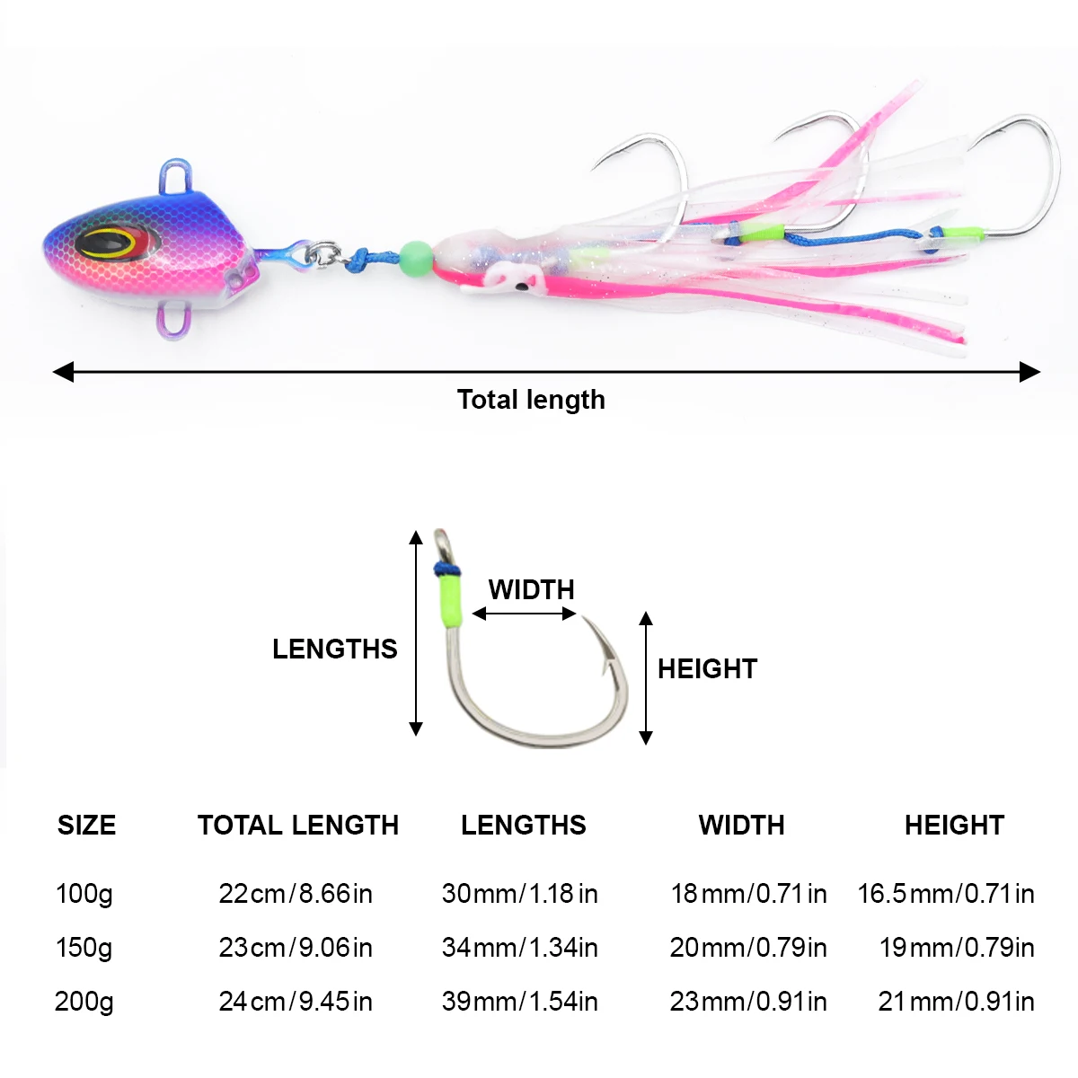 ZYZ JIG de pesca en el mar, 100/150/200G, cabeza de pez de plomo biónico + cebo suave de pulpo + anzuelos afilados, aparejos de anzuelos Ocean Baot - imagen 3
