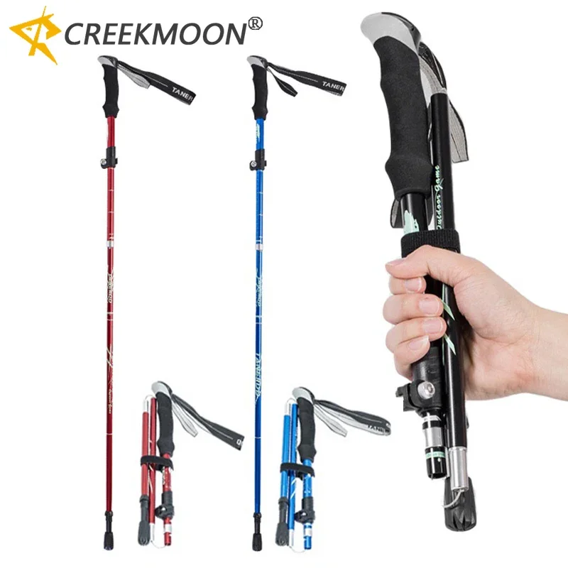 Bastón de Trekking plegable ultraligero, bastón portátil antigolpes para caminar en la nieve Alpenstock para escalar y senderismo ajustables al aire libre - imagen 2