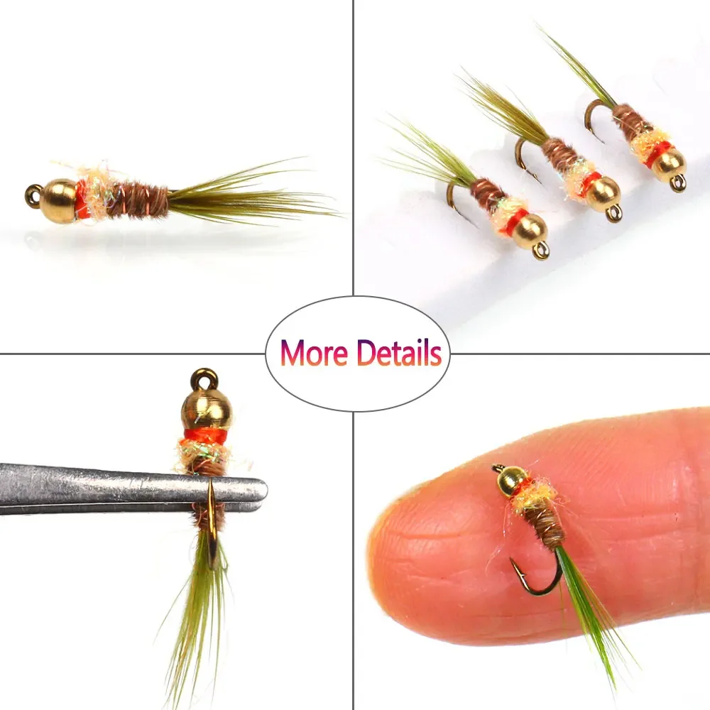 Bimoo-Cabeza de cuentas de latón para pesca de trucha, 8 piezas, n. ° 16, francés, cola de faisán, púas, mosca húmeda, ninfas europeas, señuelos - imagen 5