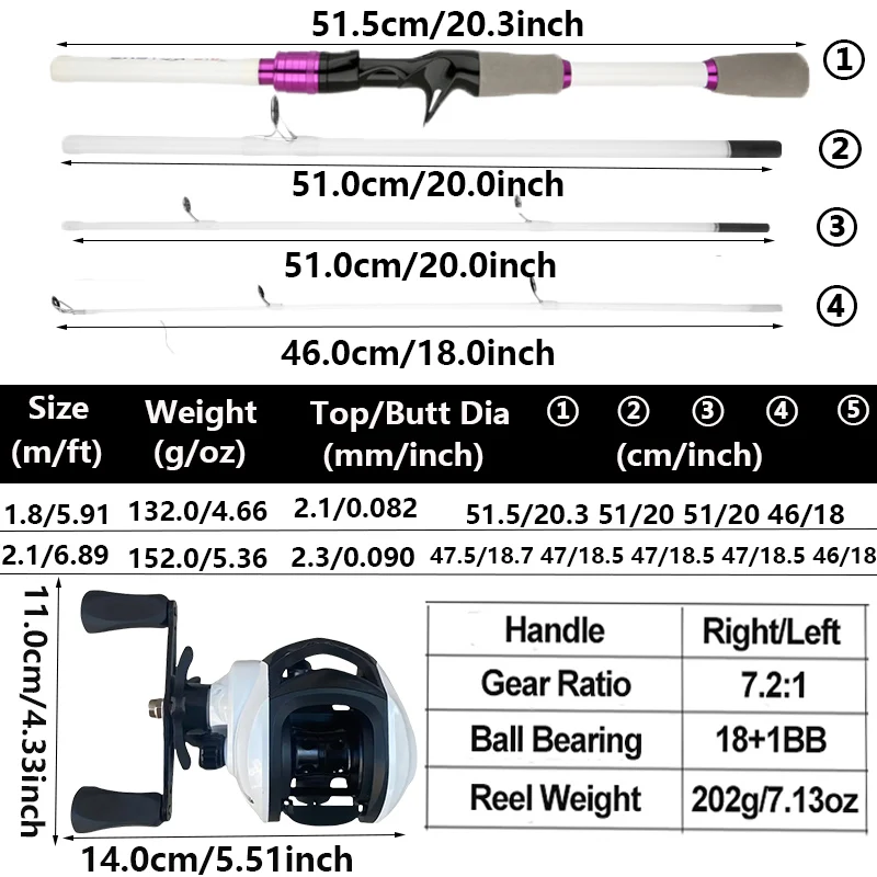 Caña de pescar telescópica multisección de 1,8/2,1 m y carrete de Baitcasting de diseño ligero 18 + 1BB Combo de pesca de viaje portátil - imagen 2