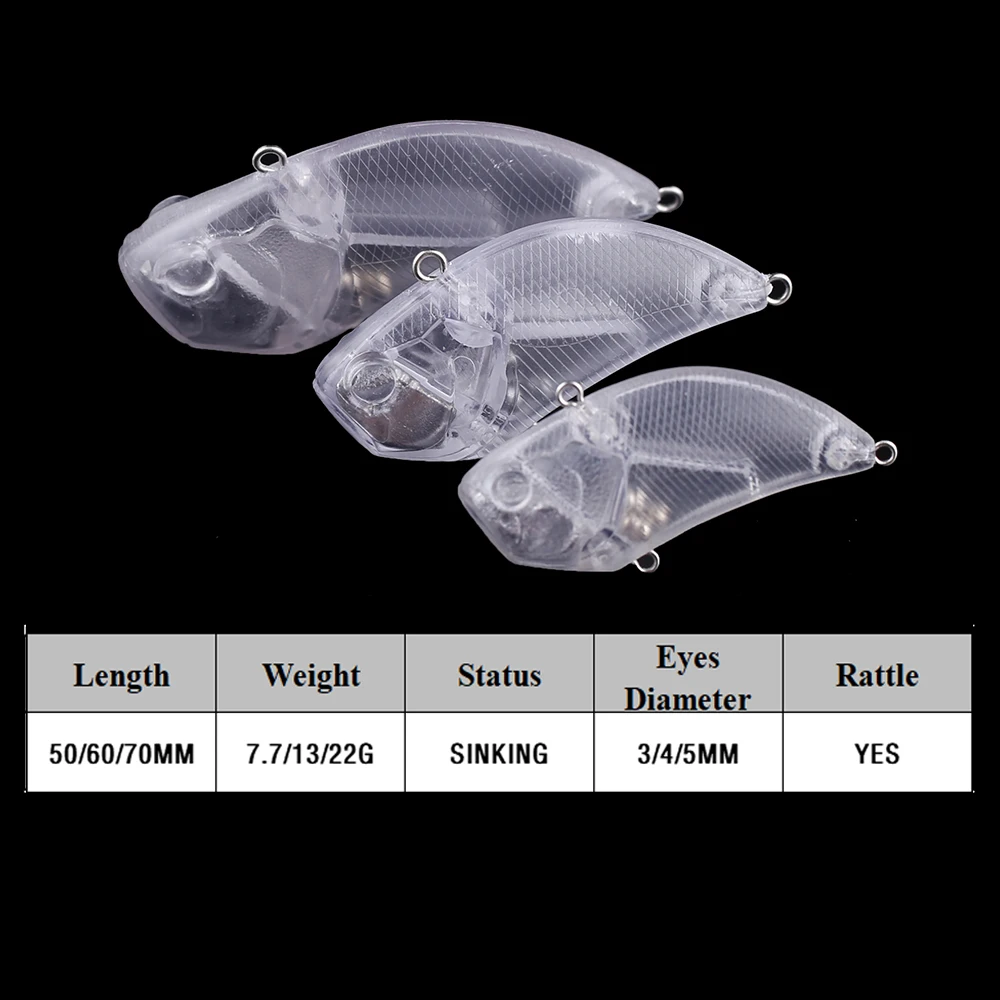 Chan'sHuang-Cebo en blanco 20 piezas sin pintar, 50/60/70mm, sonajero que se hunde, vibración, Crankbait, Artificial, hecho a mano - imagen 2