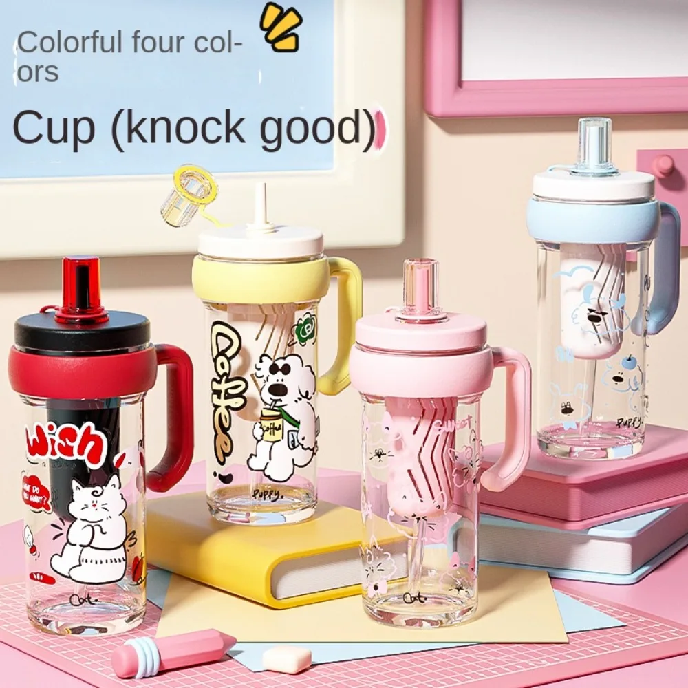 Taza de agua portátil de gran capacidad con dibujos animados, botella de agua de plástico resistente al calor de 800ml, botella deportiva de plástico a prueba de fugas para viaje - imagen 3