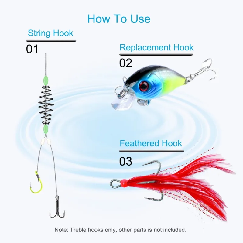 Ackibbik Kit de anzuelos triples de 120 piezas, anzuelos de pesca triples de agua dulce de agua salada tamaño 2 4 6 8 10 juego de anzuelos triples - imagen 3