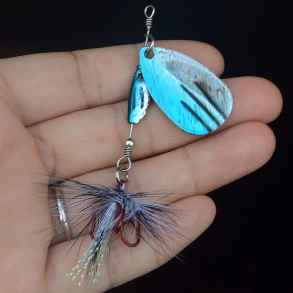 WALK FISH-cebo giratorio de 6,5g, cuchara dura, señuelos de lubina, señuelo de pesca de Metal VIB con anzuelos triples de plumas para pesca de Lucio, 1 Uds. - imagen 5