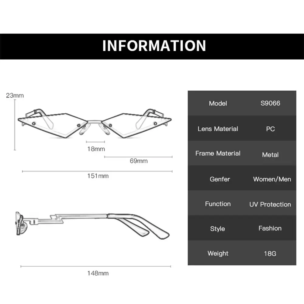 Ropa de calle UV400, gafas de sol sin montura para mujer, gafas de sol de moda para mujer, lentes de película auténtica con forma de diamante - imagen 4