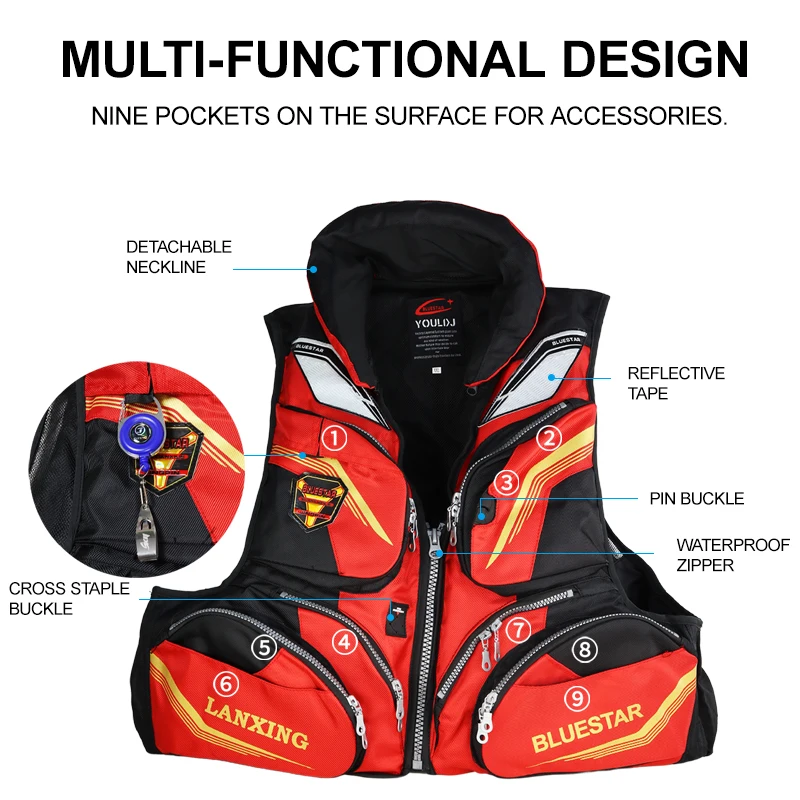 ZYZ-Chaqueta de pesca en roca para hombre J41, chaleco de flotabilidad multifunción, flotabilidad superior a 7,5 kg, ropa de pesca deportiva para deportes al aire libre - imagen 3