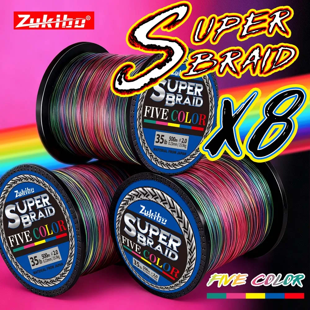 ZUKIBO Super trenza cinco colores 8 hebras línea de pesca trenzada Japón X8 PE línea duradera suave agua salada línea resistente a la abrasión