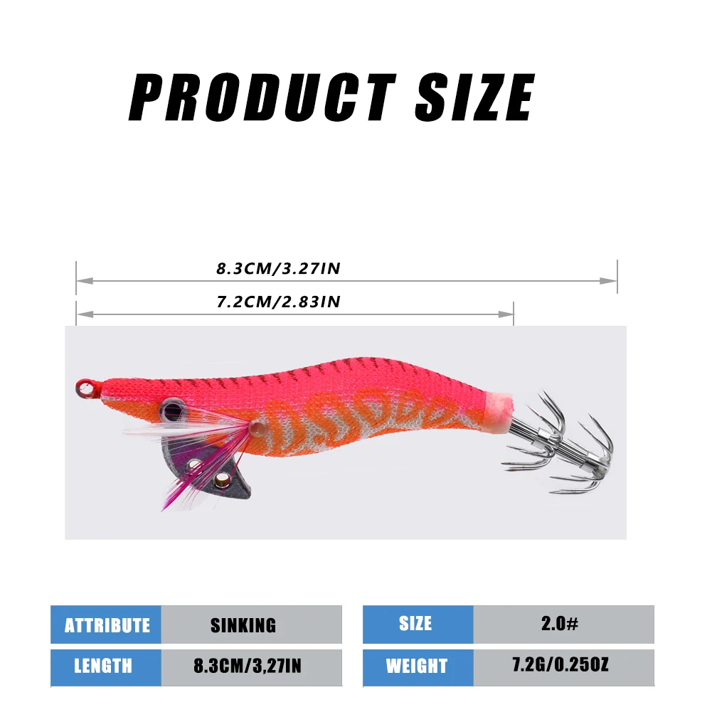 4 Señuelos de Pesca, Señuelo de Camarón Envuelto, Señuelo de Pulpo, Señuelos de Madera, Señuelo de Calamar, Anzuelos de Pesca, 8.3CM 7.2G 2.0 # - imagen 5