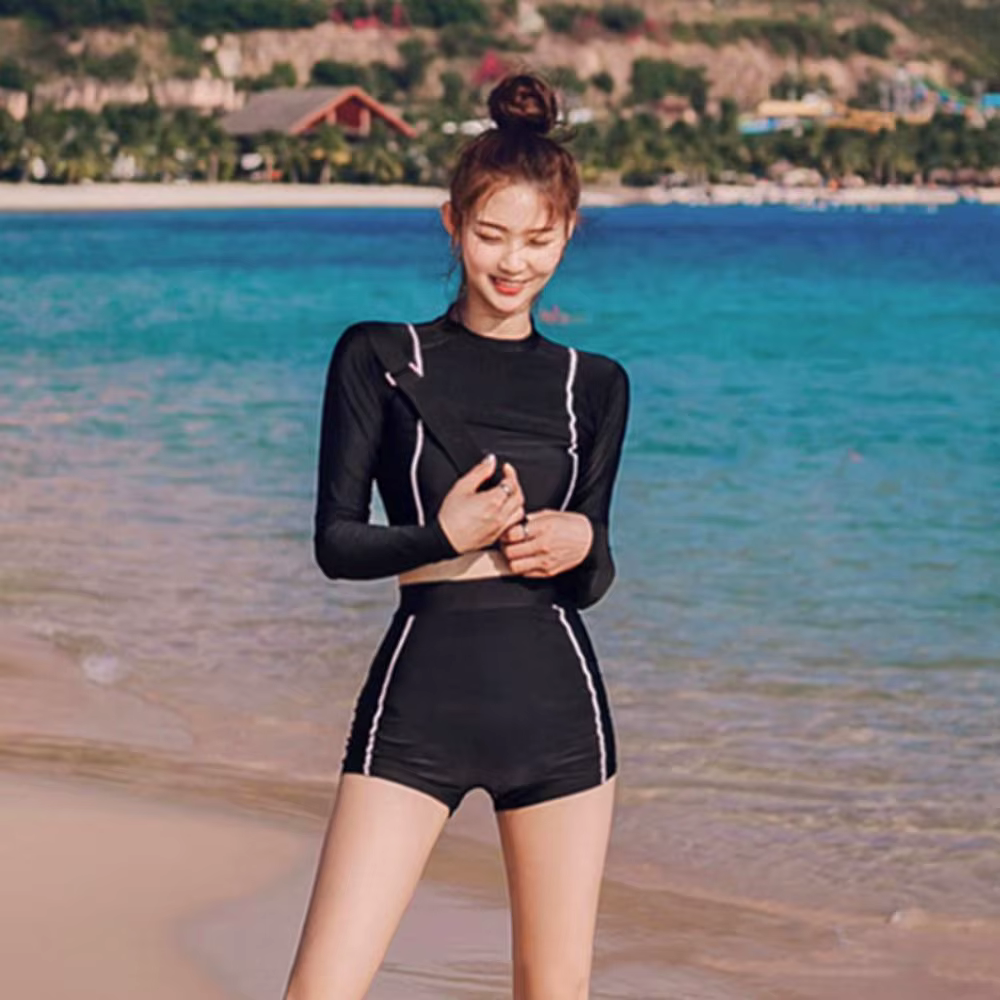 Bikini de cintura alta con shorts y protección solar para mujer - imagen 5