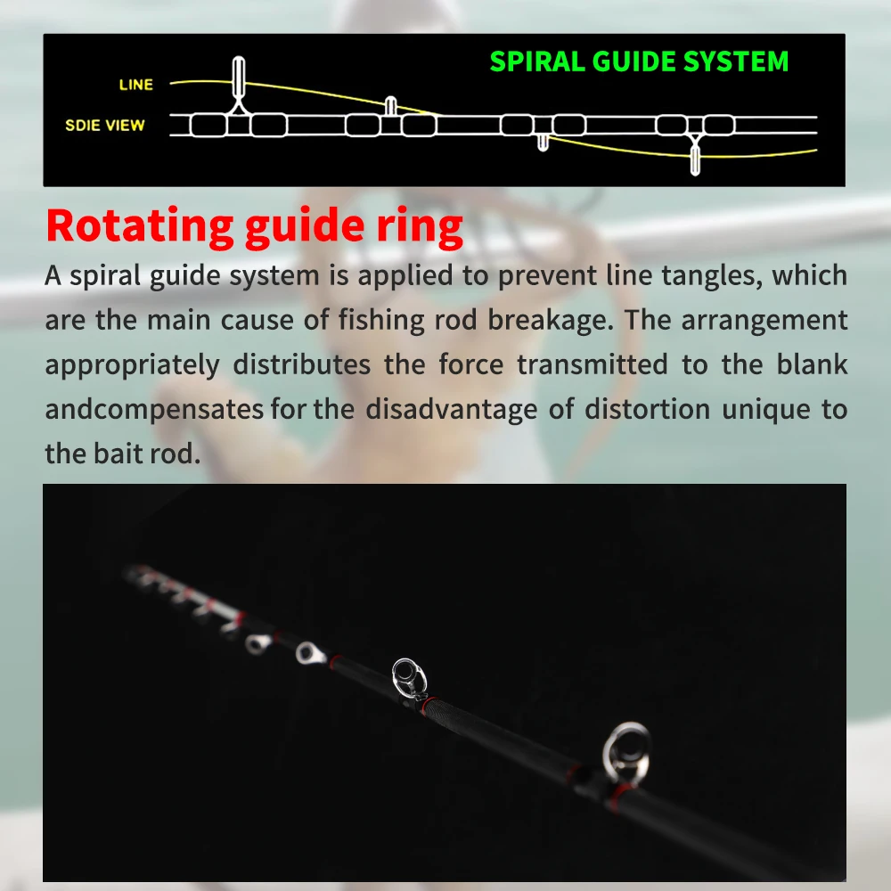 ROLLFISH-Guías giratorias de punta sólida de fibra de carbono, caña de pescar de sepia de pulpo, barco de agua salada, caña de Jigging ligera, acción 7:3 + bolsa de caña - imagen 2