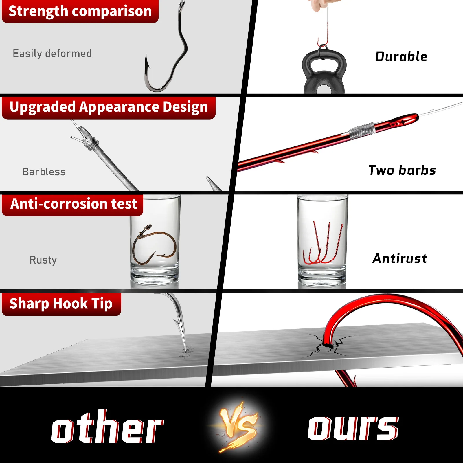 FishTrip-anzuelo de caña larga, porta cebo rojo, anzuelos de pesca, anzuelo de cebo de gusano, acero rico en carbono para Bream, bacalao, perca de surf para lubina - imagen 5