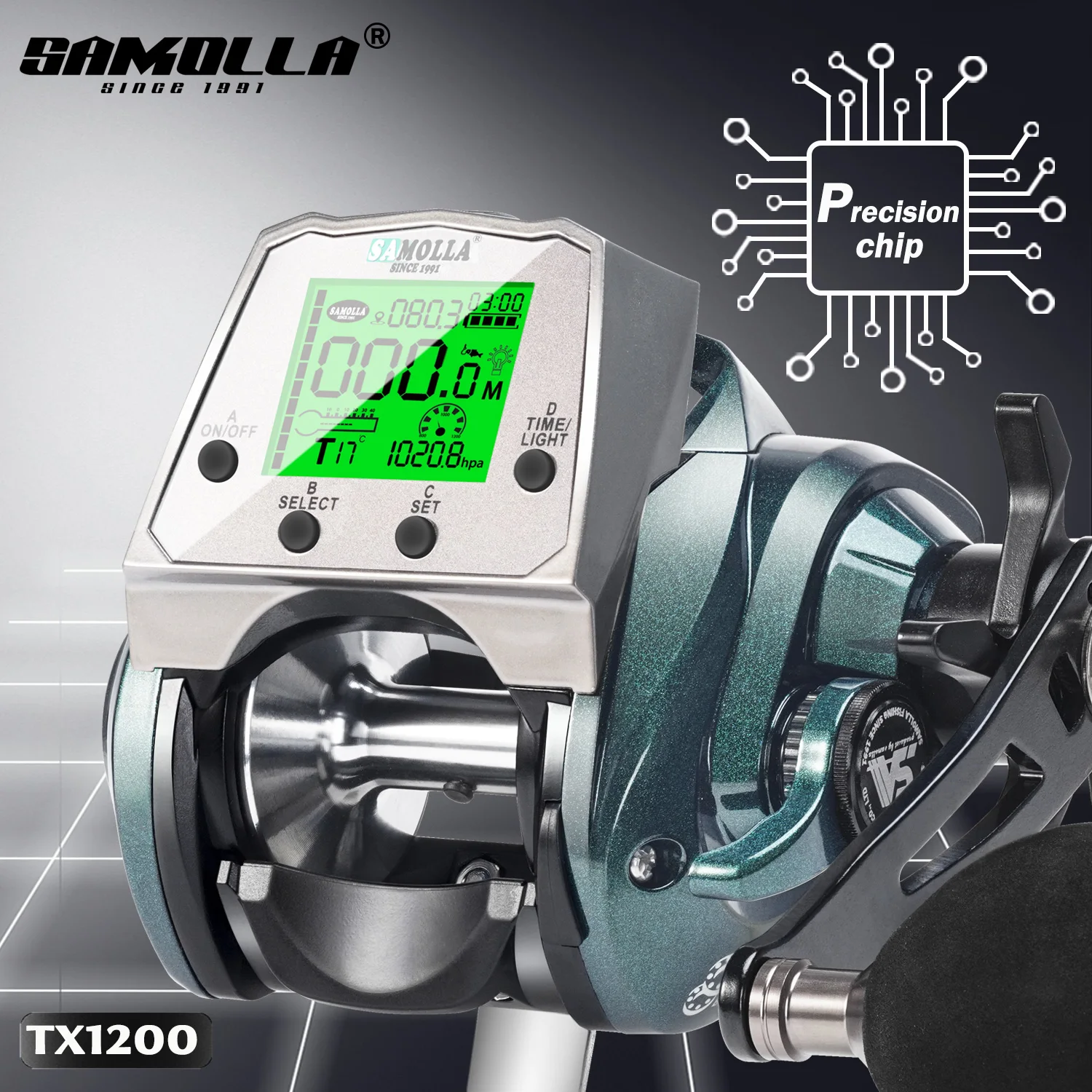 Carrete Baitcasting Samolla – Impermeable con carga USB para pesca en hielo