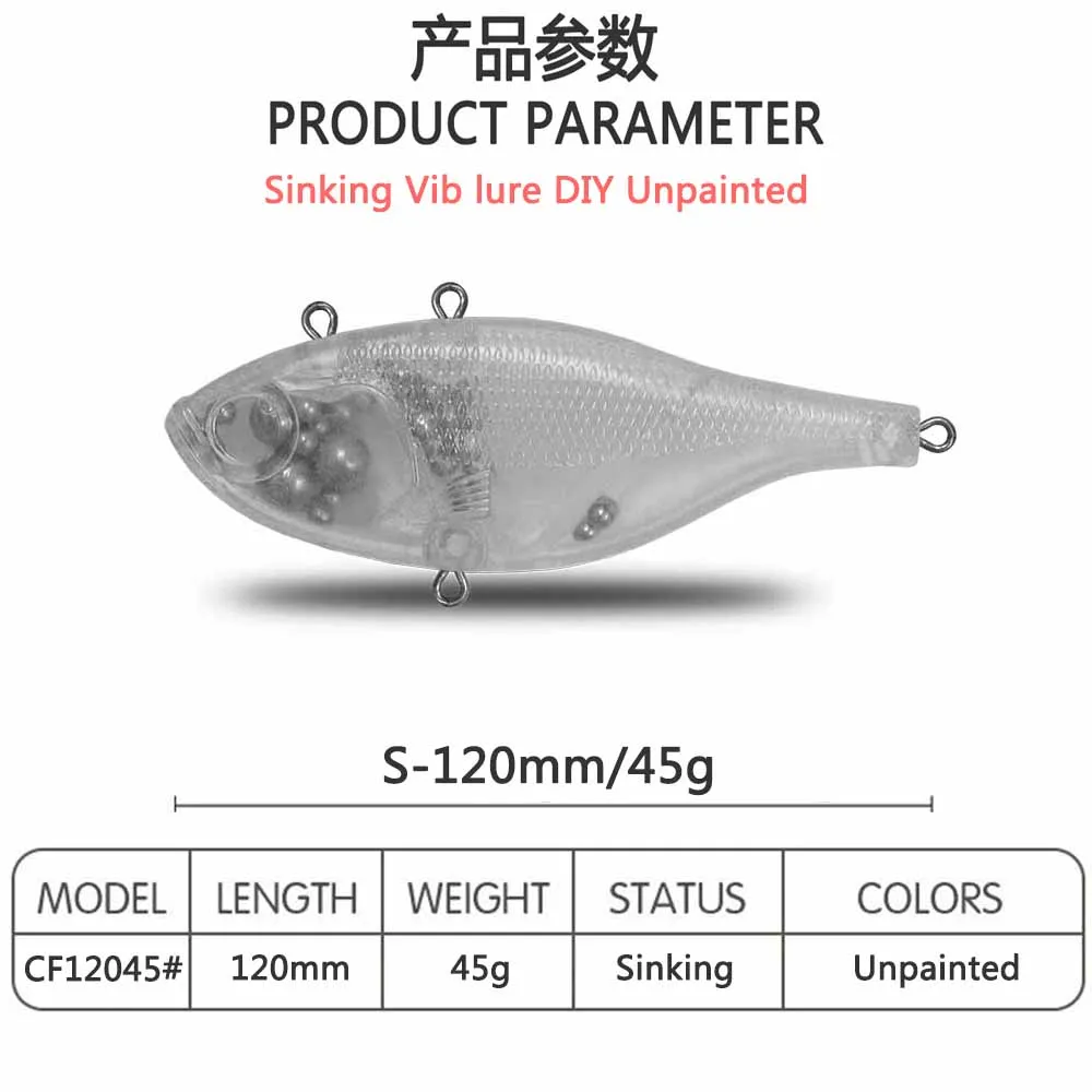 CF Lure Vib-señuelo de pesca Vibrati, 120mm, 45g, 8/piezas, plástico transparente, ABS, sin pintar, Lucio, cebo duro de hundimiento lento - imagen 2