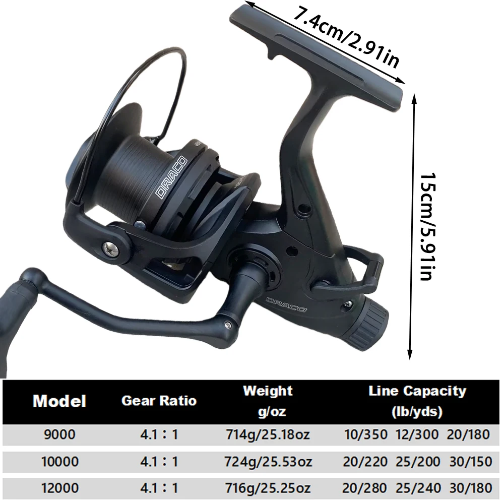 Carrete de pesca giratorio resistente al desgaste 9000-12000, carrete de Metal, fuerte fuerza de tracción, relación de engranaje 4,1: 1, carrete de freno doble para toda el agua - imagen 5