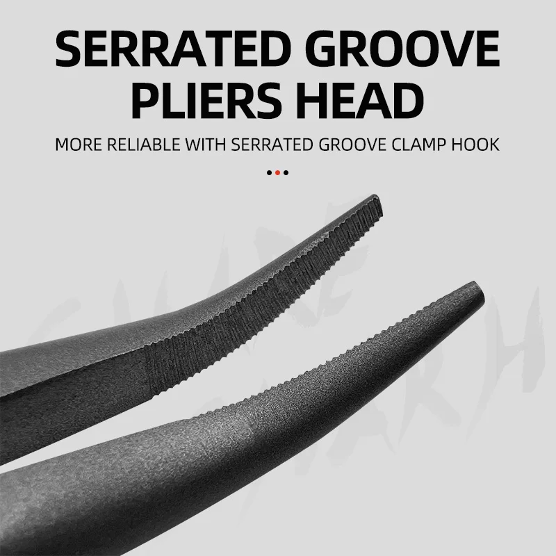 Alicates de pesca de punta larga, herramientas para quitar anzuelos, alicates de punta de aguja curvada de 11 pulgadas, alicates de largo alcance - imagen 3