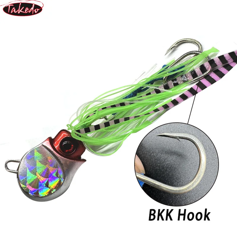 TAKEDO-señuelo de pesca de pulpo, plantilla de goma, cabeza de plantilla de Metal, señuelos de curricán, Jigbait de atún con gancho de asistencia BK *, 80G, 100G, 120G - imagen 2