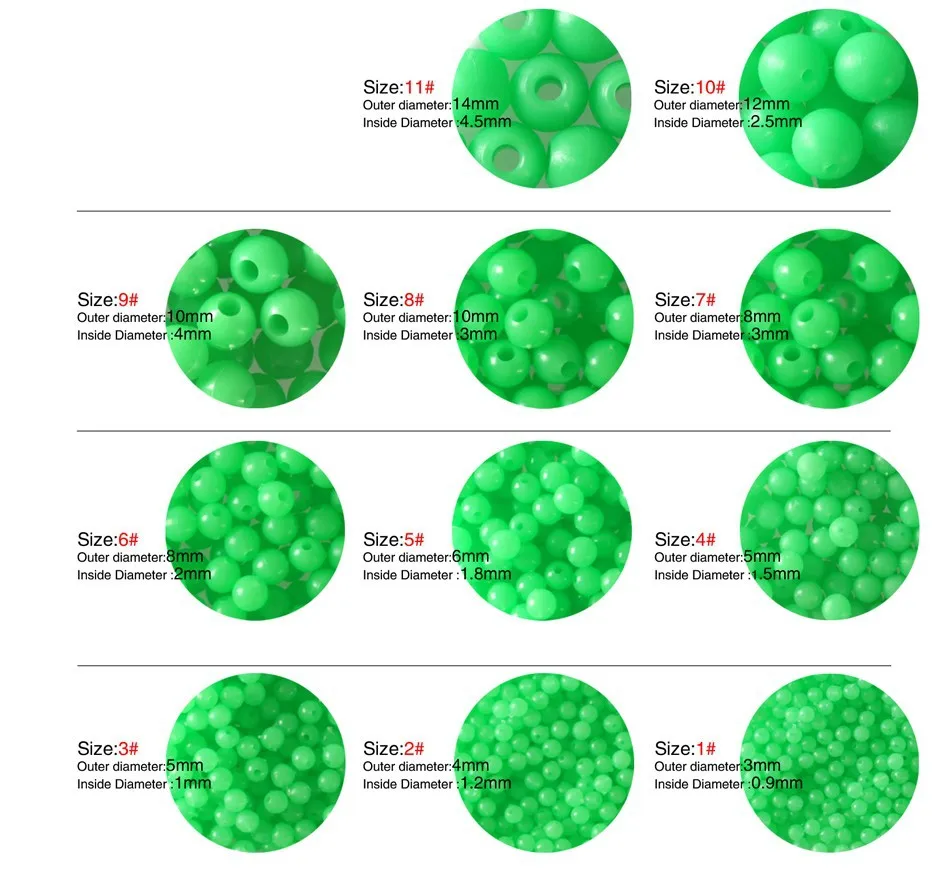 100 Uds cuentas luminosas 3mm-12mm frijoles espaciales de pesca bolas flotantes redondas luz que brilla en la oscuridad para juego de accesorios de pesca - imagen 2